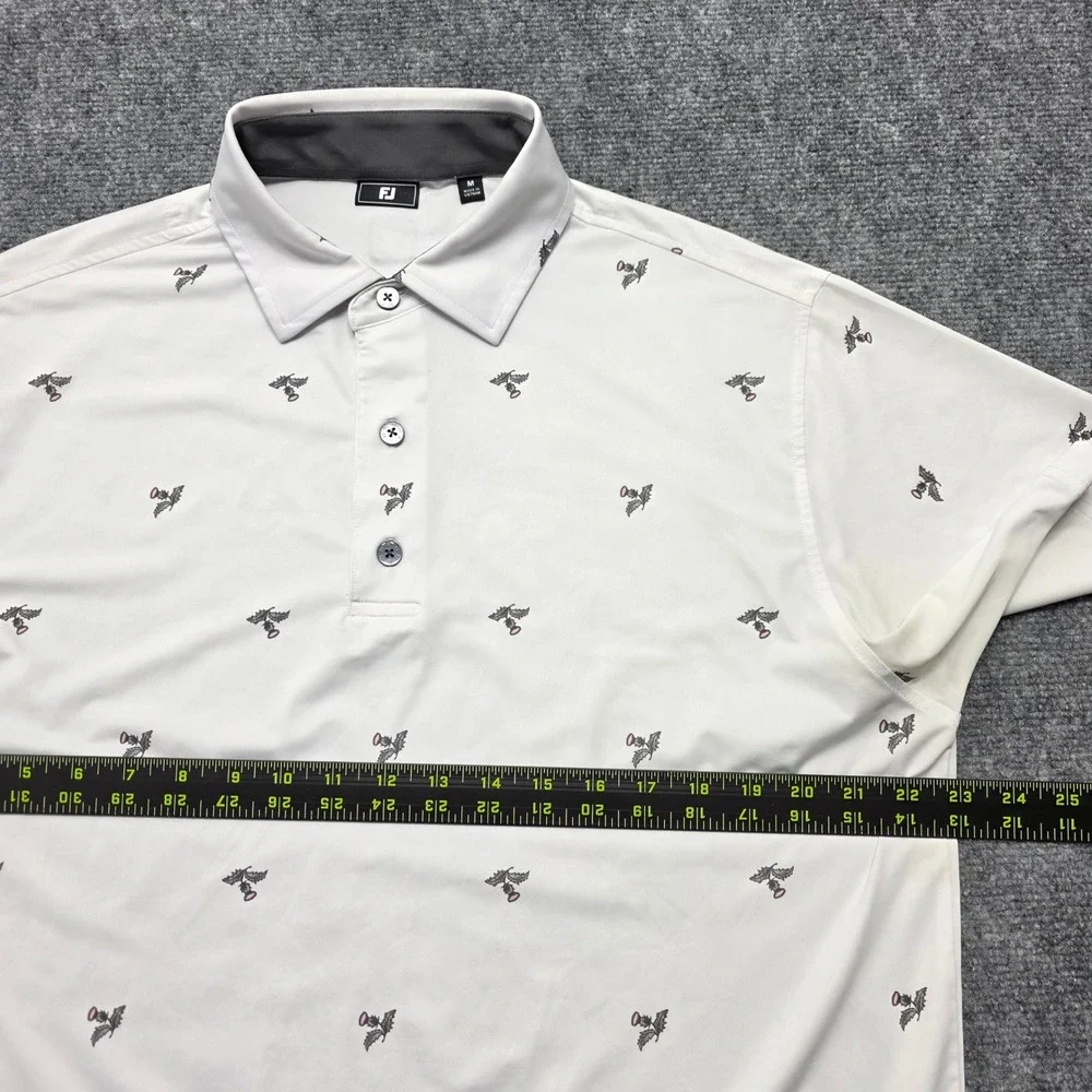 FootJoy Men's Medium ProDry Thistle‎ Print Golf White Polo Shirt Short Sleeve